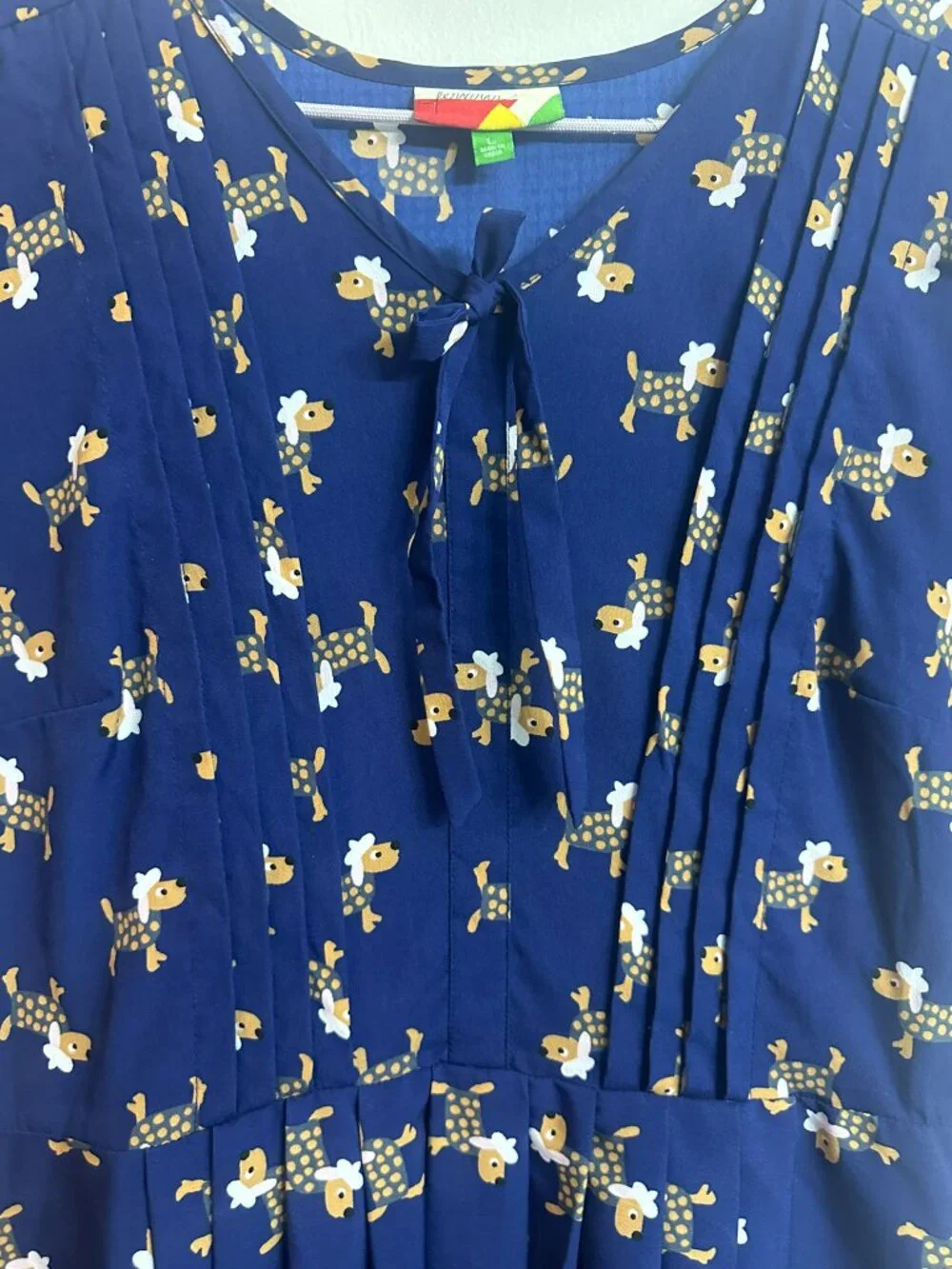 ModCloth Fervour Parisian Dog Print Dress Blue Large Novelty Retro A-Line - Picture 5 of 9